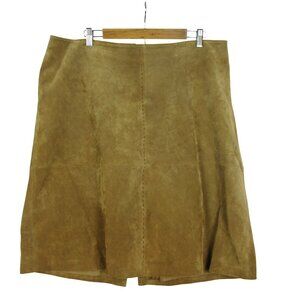 Massini Brown Suede Leather Midi Skirt Washable Women's Size 20W Y2K